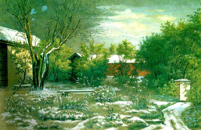 broderna von wrights liljenstrandska husets tradgard i november Norge oil painting art